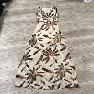 The Style London Maxi dress brown feather print and cowl neckline XS